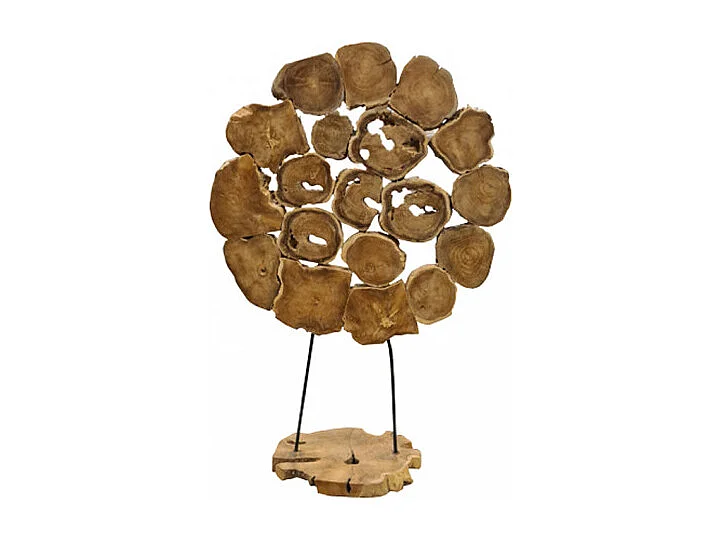 Sculpture ronde en bois de teck flotté sur socle H 120 cm - WOODY