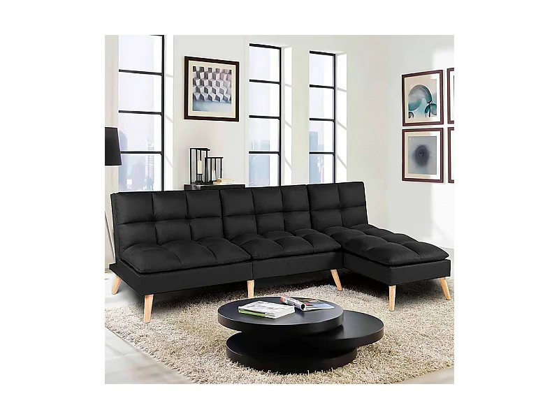 Banquette convertible angle réversible et modulable tissu noir - KURT