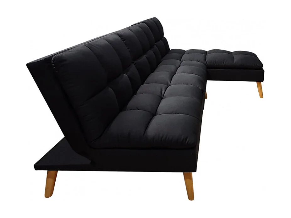 Banquette convertible angle réversible et modulable tissu noir - KURT