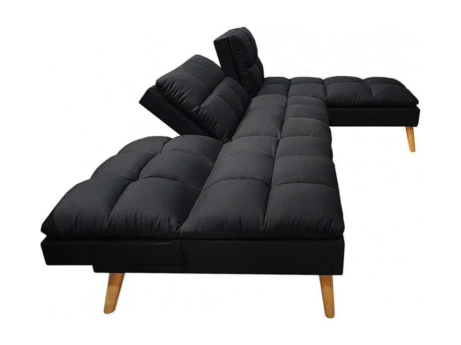 Banquette convertible angle réversible et modulable tissu noir - KURT