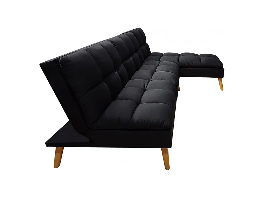 Banquette convertible angle réversible et modulable tissu noir - KURT