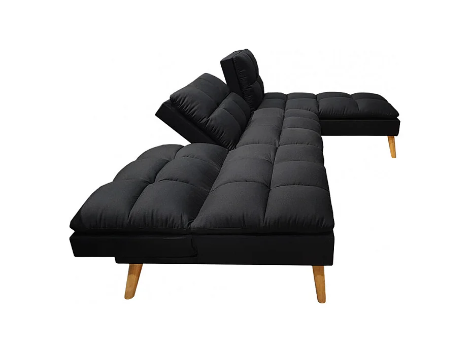 Banquette convertible angle réversible et modulable tissu noir - KURT