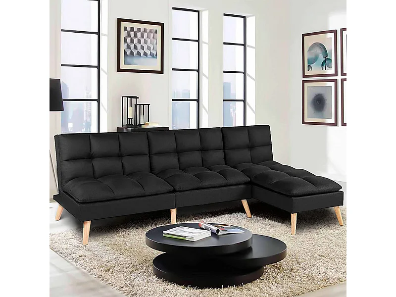 Banquette convertible angle réversible et modulable tissu noir - KURT
