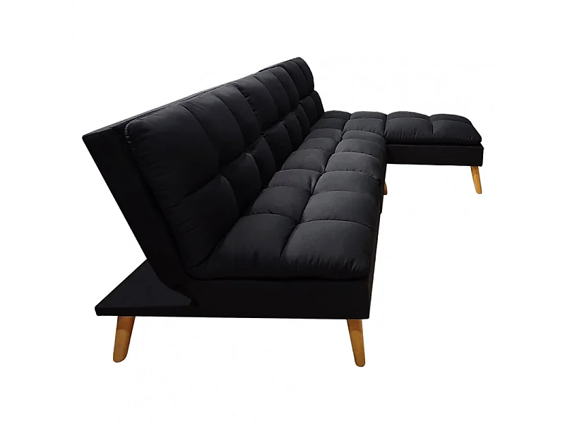 Banquette convertible angle réversible et modulable tissu noir - KURT