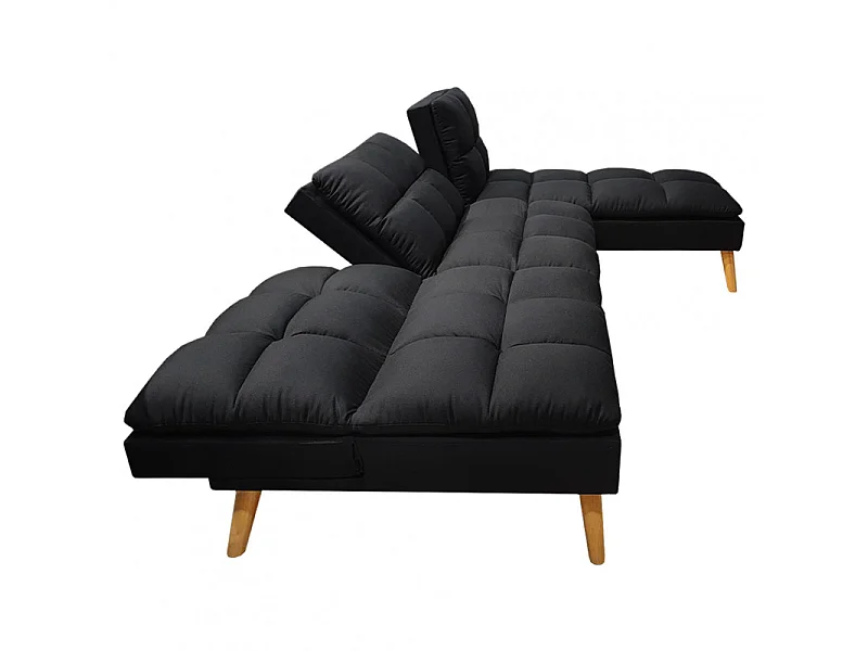 Banquette convertible angle réversible et modulable tissu noir - KURT