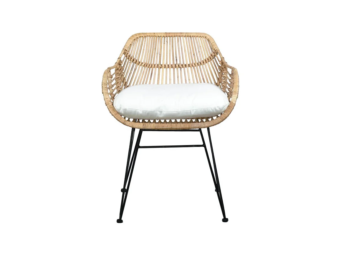 Lot de 2 fauteuils en rotin avec coussin et pieds métal noir - IBIZA