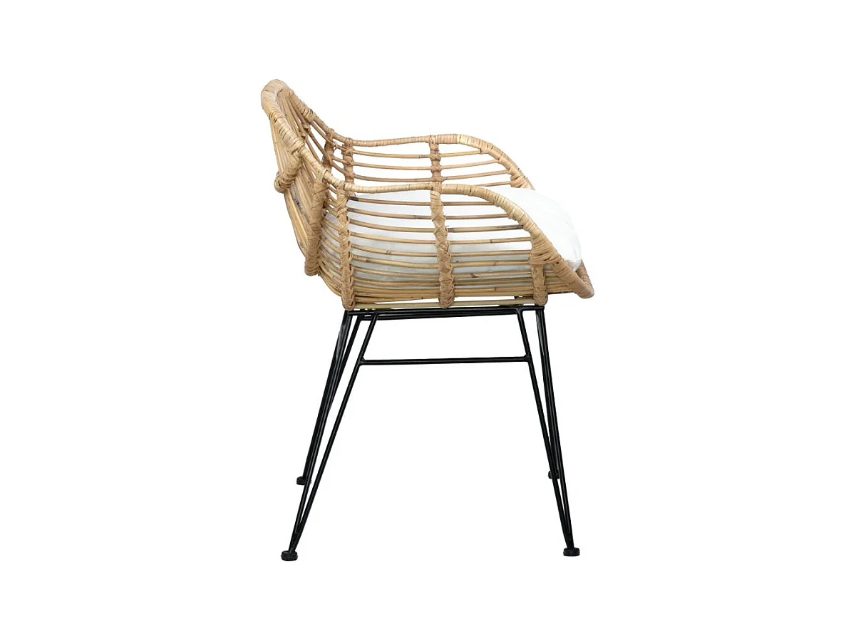 Lot de 2 fauteuils en rotin avec coussin et pieds métal noir - IBIZA