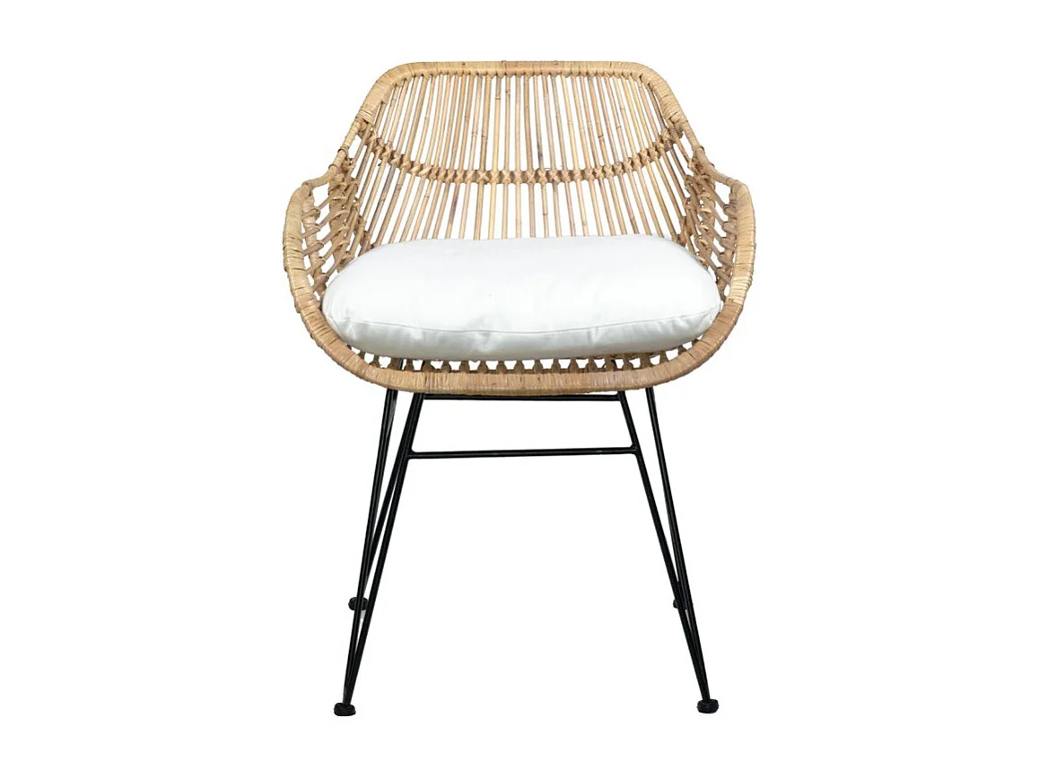 Lot de 2 fauteuils en rotin avec coussin et pieds métal noir - IBIZA