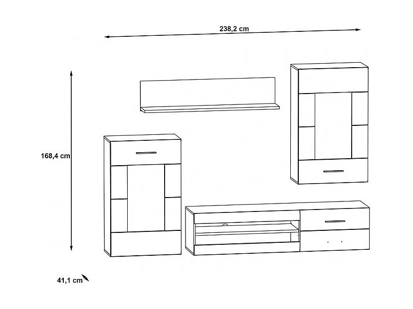 Ensemble meuble TV paroi murale décor bois clair et noir - SONNY