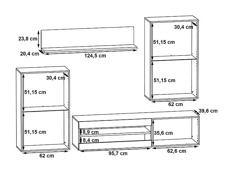 Ensemble meuble TV paroi murale décor bois clair et noir - SONNY