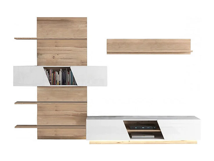 Ensemble meuble TV paroi murale blanc décor chêne clair - NOVA