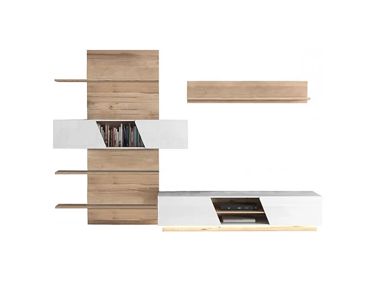 Ensemble meuble TV paroi murale blanc décor chêne clair - NOVA