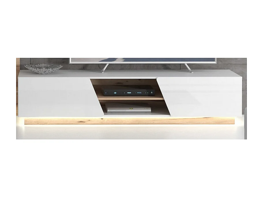 Ensemble meuble TV paroi murale blanc décor chêne clair - NOVA