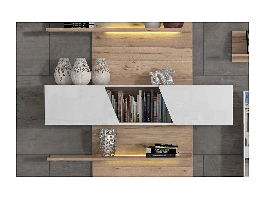 Ensemble meuble TV paroi murale blanc décor chêne clair - NOVA