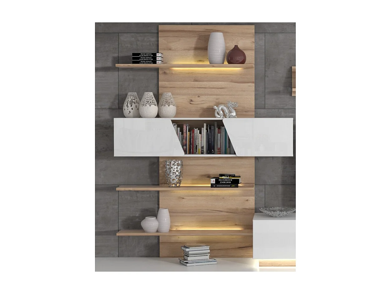 Ensemble meuble TV paroi murale blanc décor chêne clair - NOVA