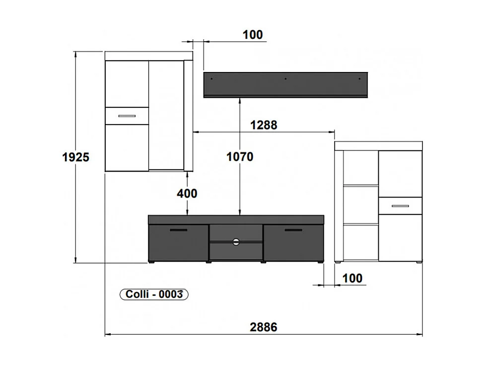 Meuble TV paroi murale 4 éléments décor bois et béton foncé - JULIAN