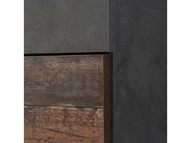 Meuble TV paroi murale 4 éléments décor bois et béton foncé - JULIAN