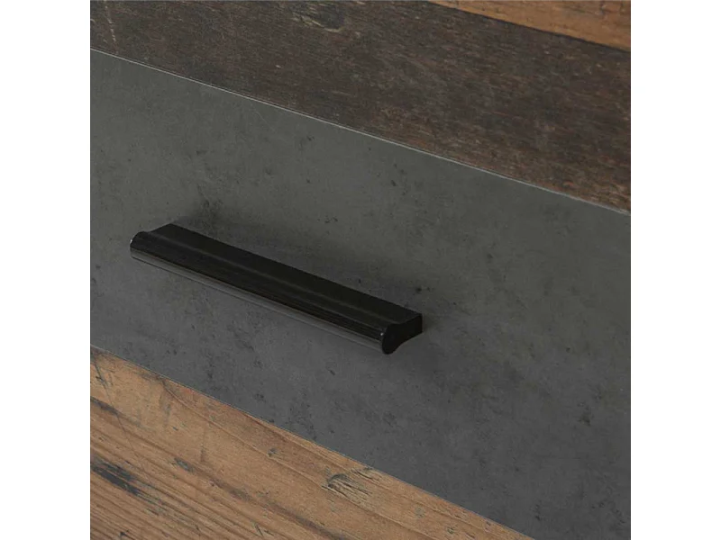 Meuble TV paroi murale 4 éléments décor bois et béton foncé - JULIAN