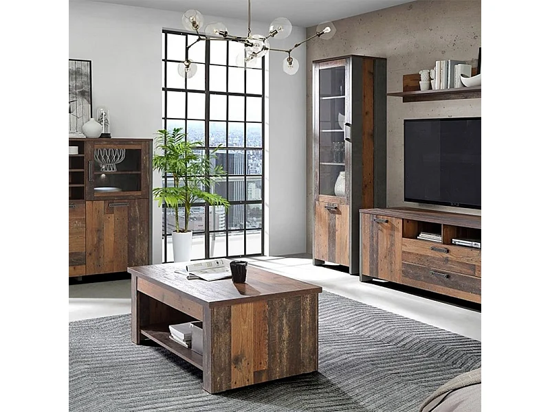 Table basse avec plateau relevable effet bois vieilli - BUCK