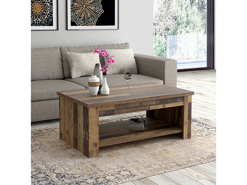 Table basse avec plateau relevable effet bois vieilli - BUCK