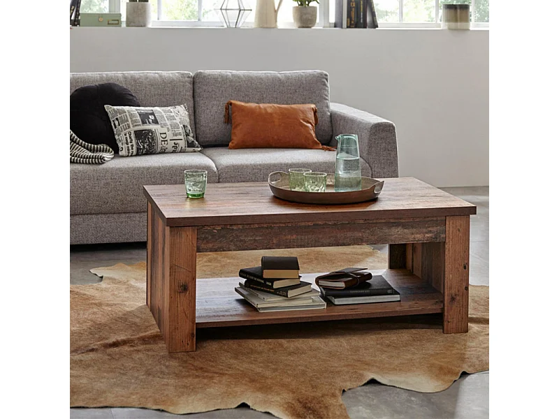 Table basse avec plateau relevable effet bois vieilli - BUCK