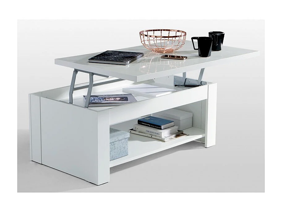 Table basse rectangulaire blanc avec plateau relevable - COOL