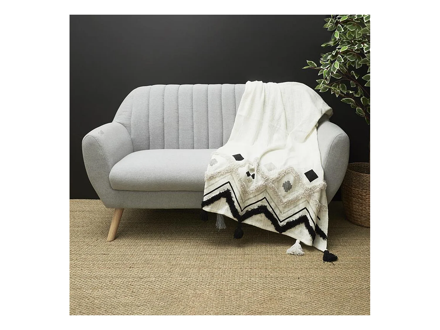 Jeté de canapé 130x150 cm coton JAIPUR noir