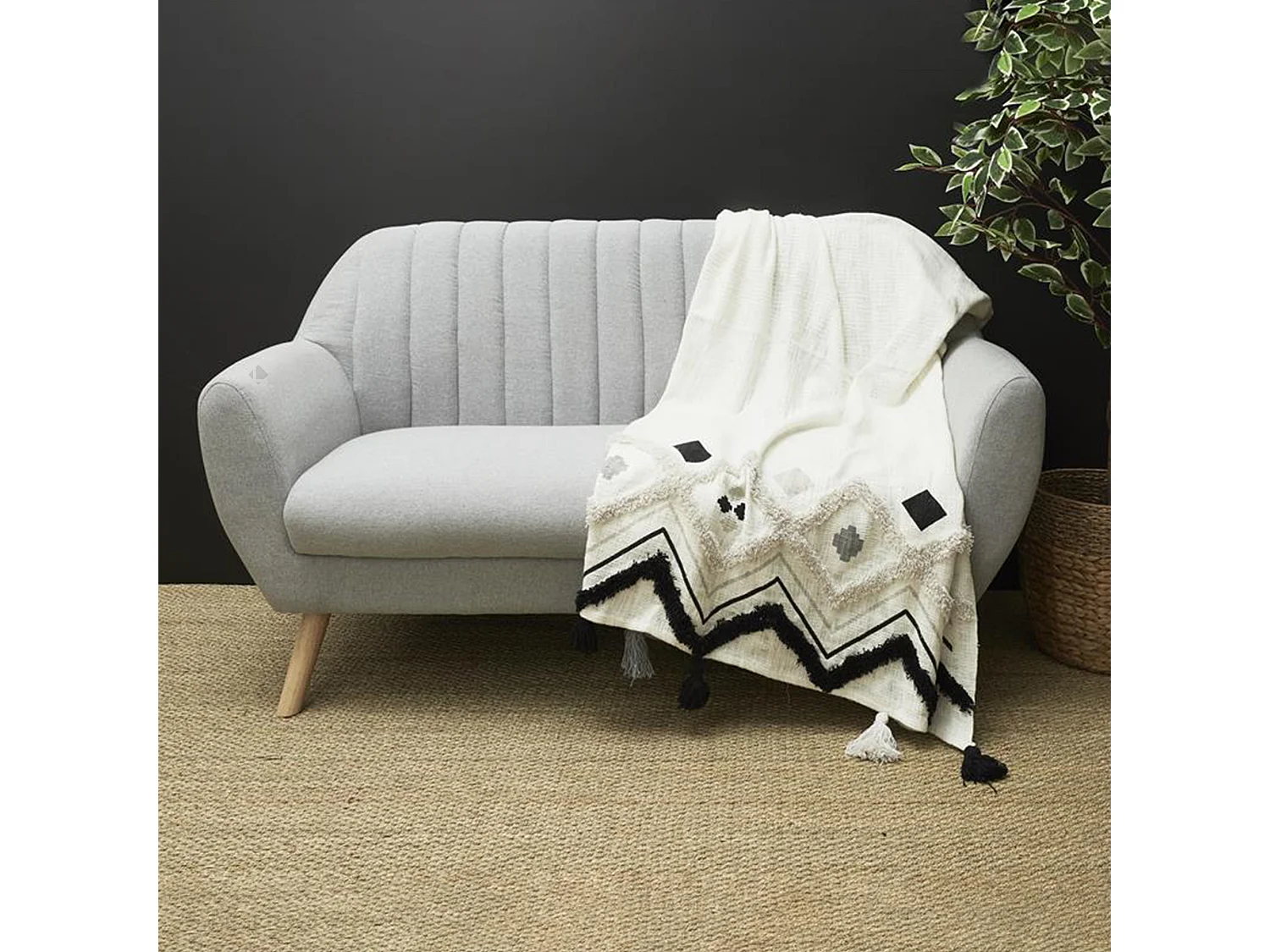 Jeté de canapé 130x150 cm coton JAIPUR noir