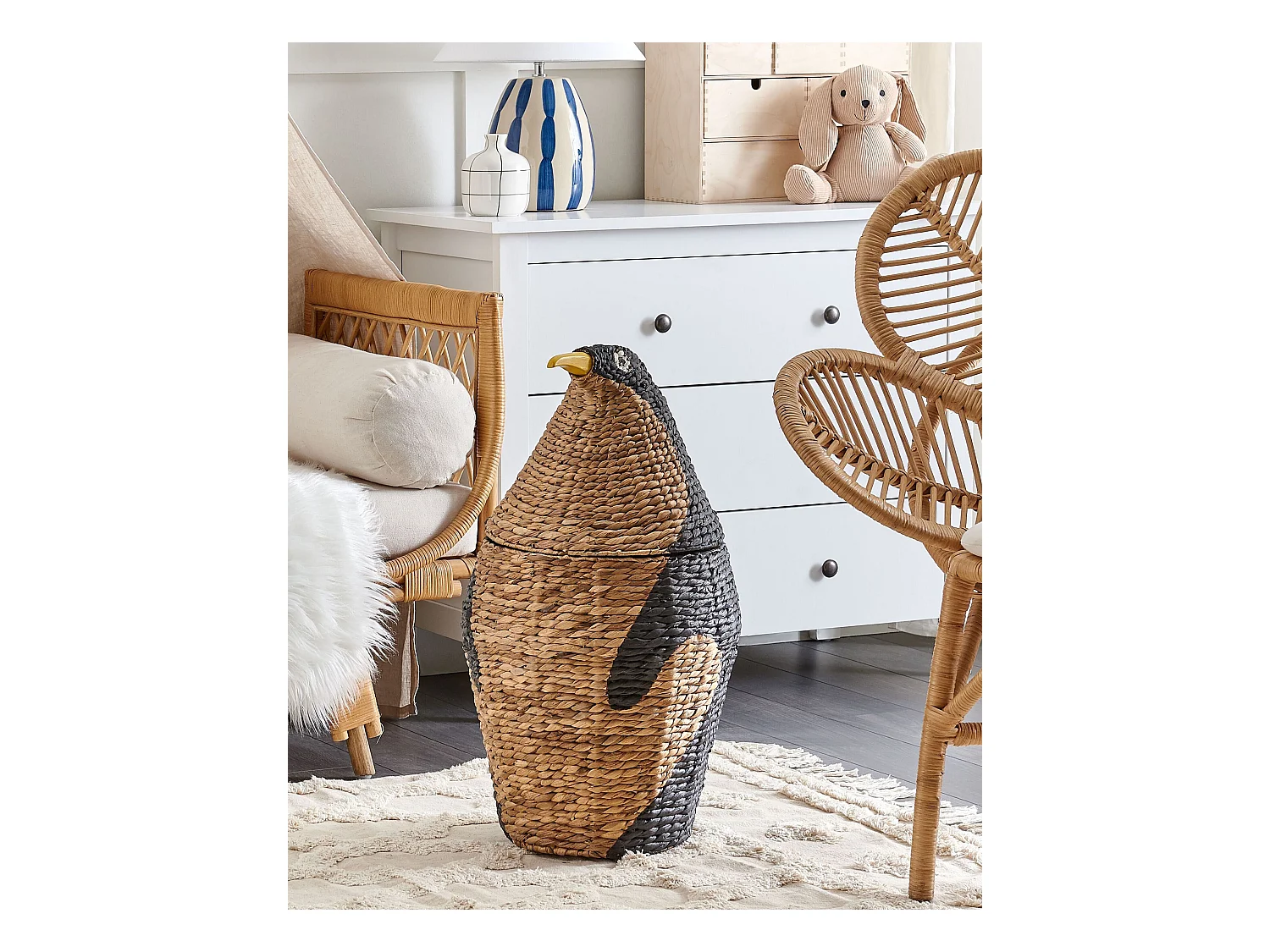 Kosz na zabawki Pingwin HADZABE Plecionka Naturalny