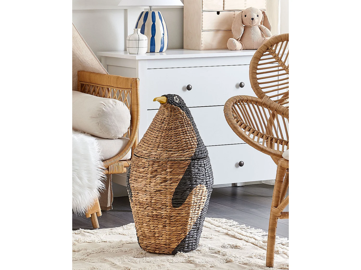 Kinder Aufbewahrungskorb Pinguin HADZABE Geflecht Naturfarben