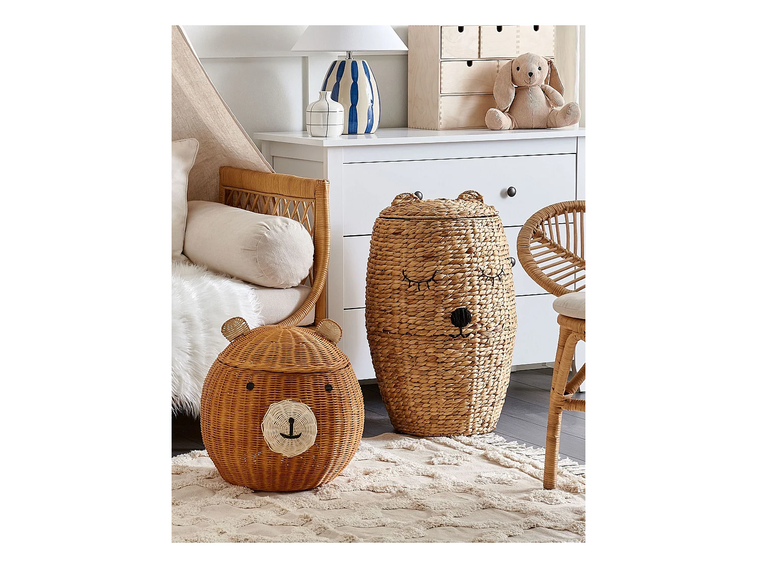 Kinder Aufbewahrungskorb Teddybär HIMBA Rattan Naturfarben