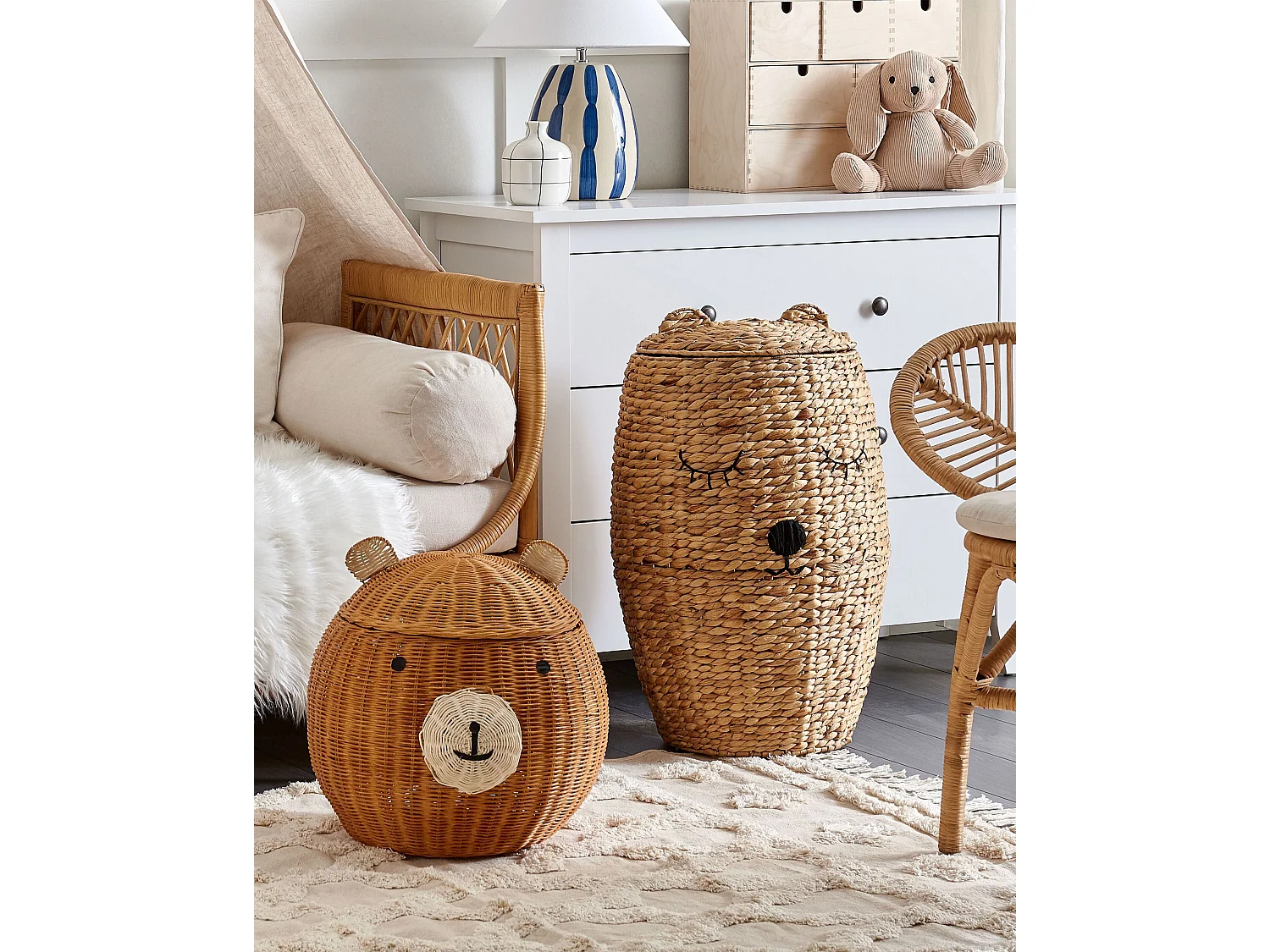 Kinder Aufbewahrungskorb Teddybär HIMBA Rattan Naturfarben