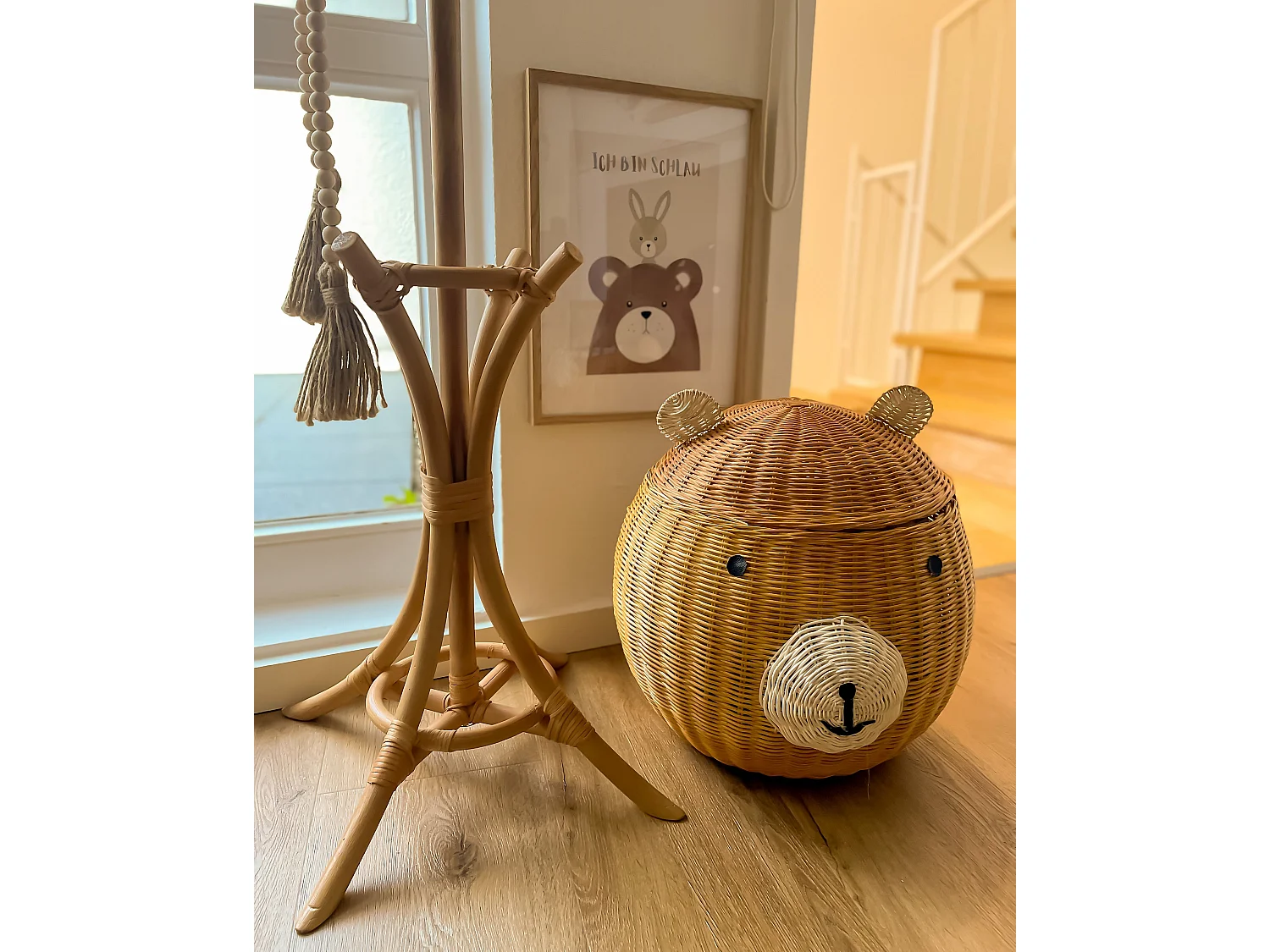 Panier enfants Ours en peluche HIMBA Rotin Naturel