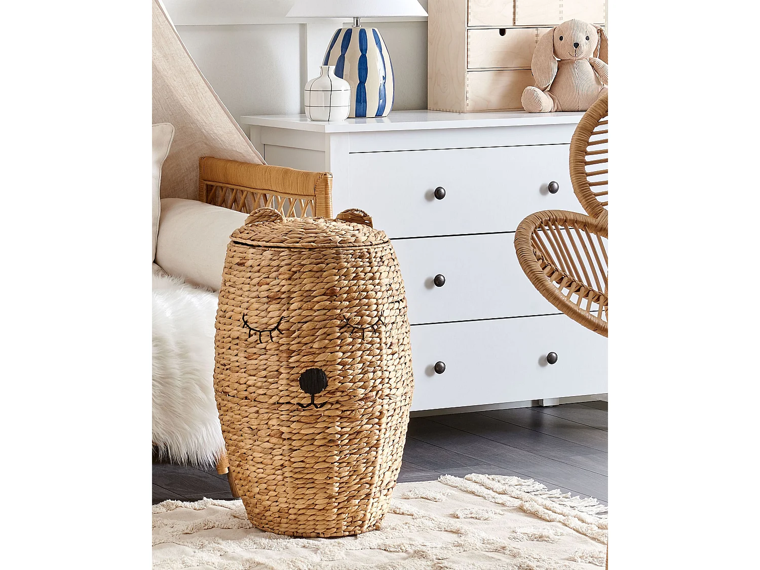 Kids Basket Teddy Bear SAMBUR Wicker Natural
