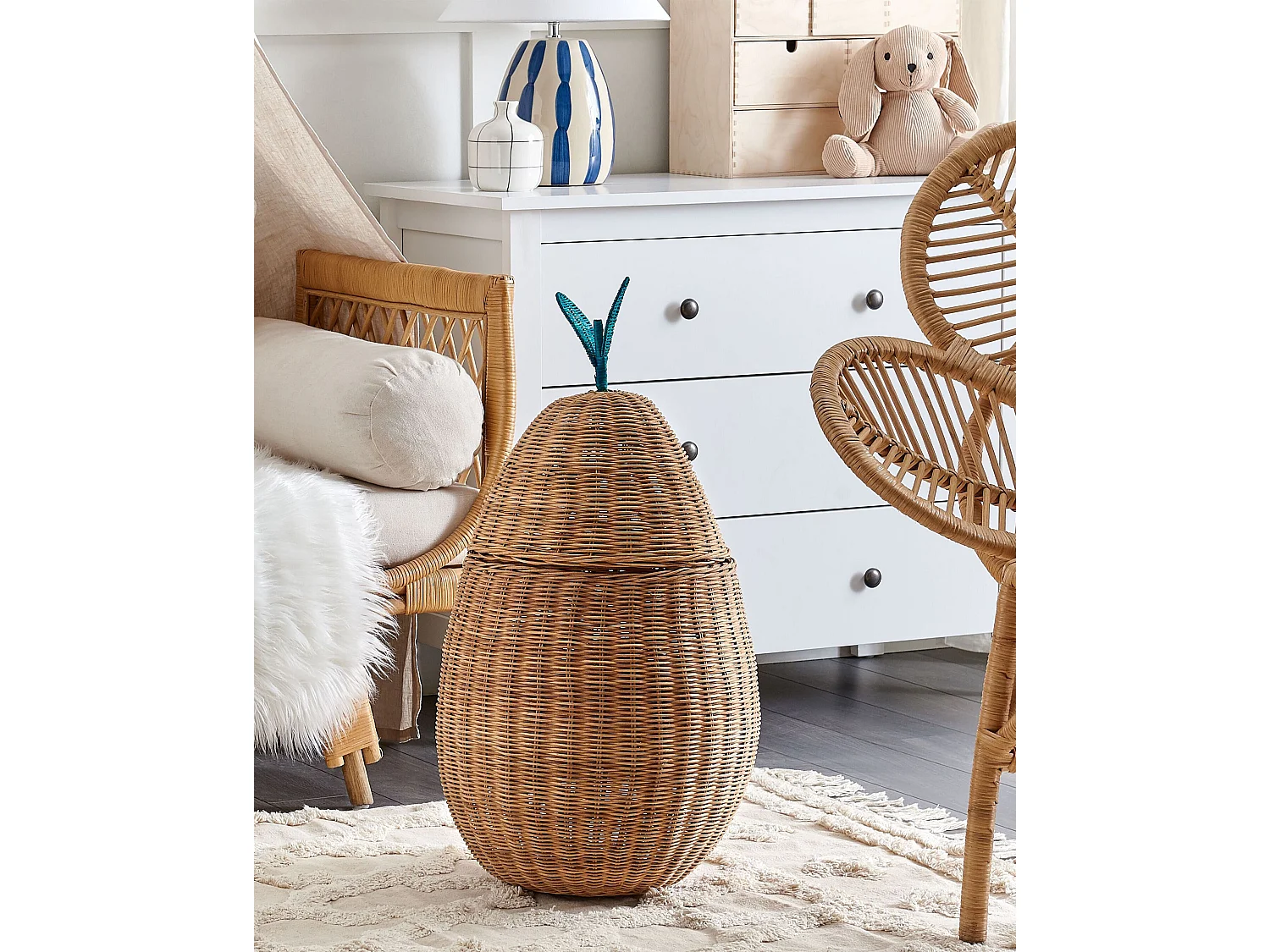 Kinder Aufbewahrungskorb Birne VAGSOY Rattan Naturfarben