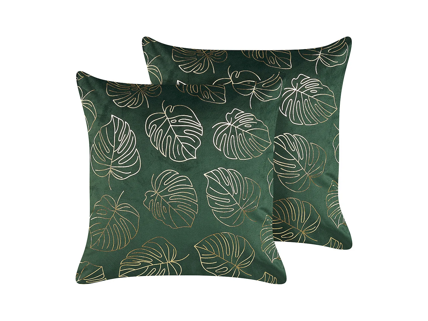 Dekokissen 2er Set DELICIOSA Samtstoff 45 x 45 cm Dunkelgrün Pflanzenmuster