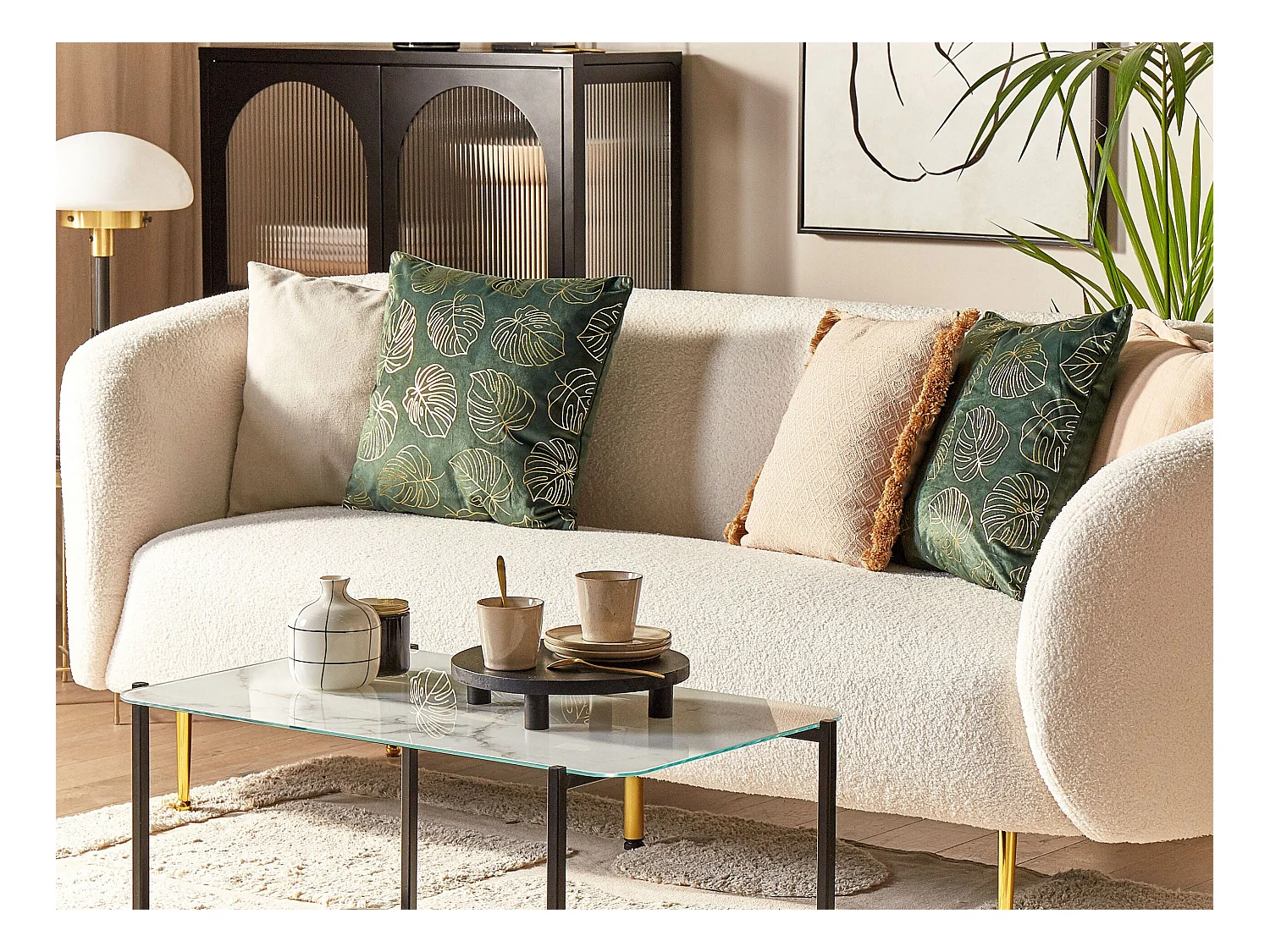 Dekokissen 2er Set DELICIOSA Samtstoff 45 x 45 cm Dunkelgrün Pflanzenmuster