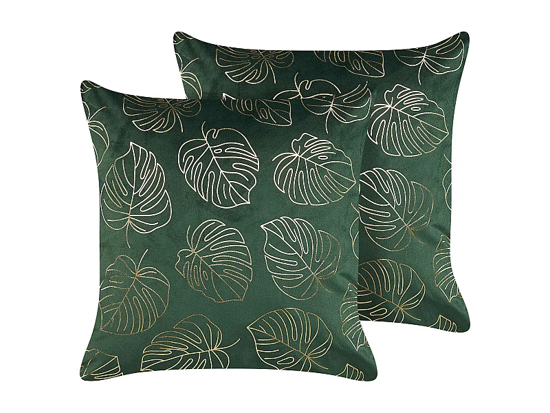 Zestaw 2 poduszek dekoracyjnych DELICIOSA Welur 45 x 45 cm Ciemnozielony Wzór roślinny