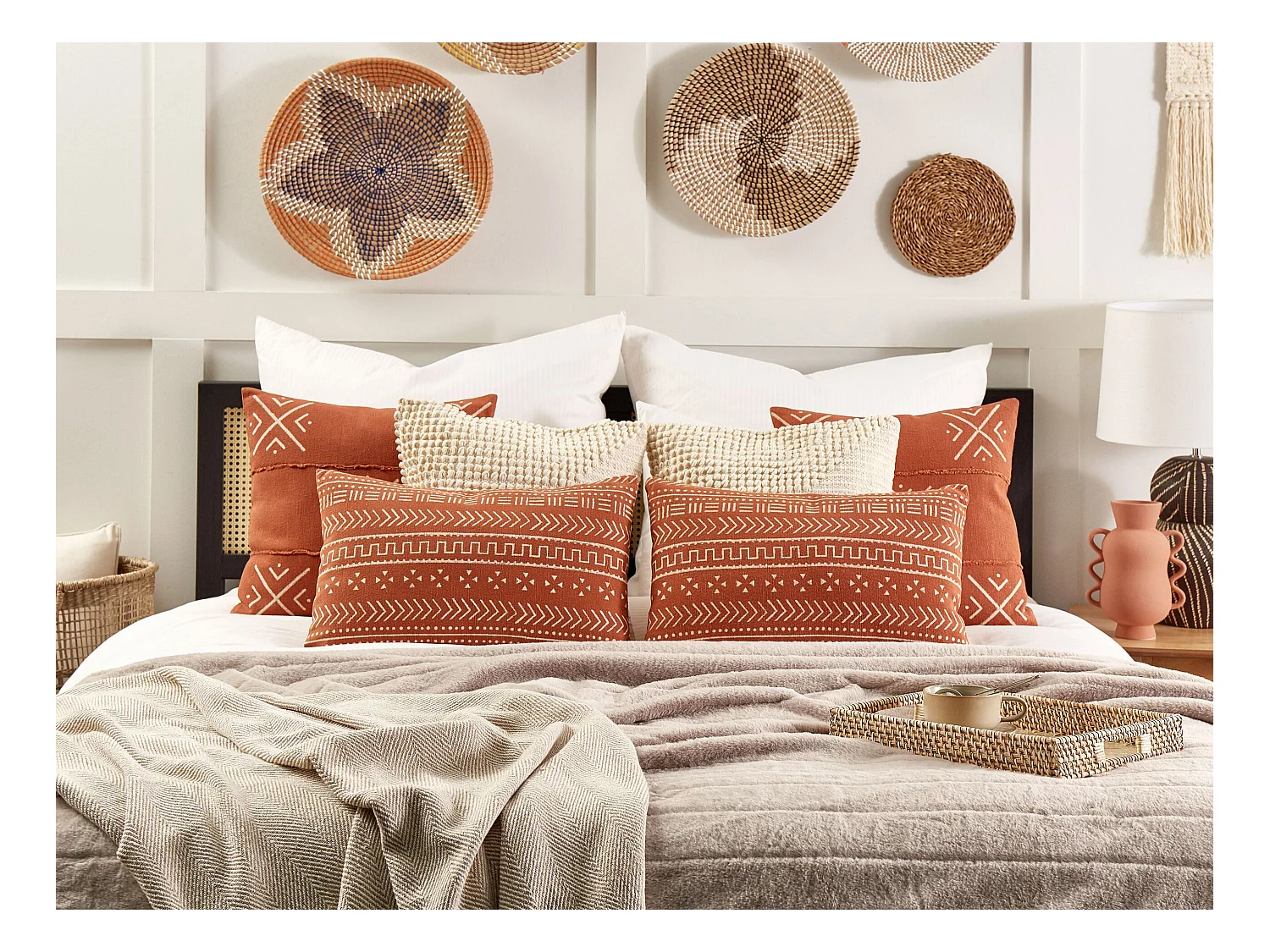 Set di 2 cuscini ORLAYA Cotone 55 x 35 cm Arancione Trama geometrica