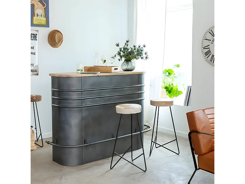 Mueble bar en metal Locker con tablero de madera de mango