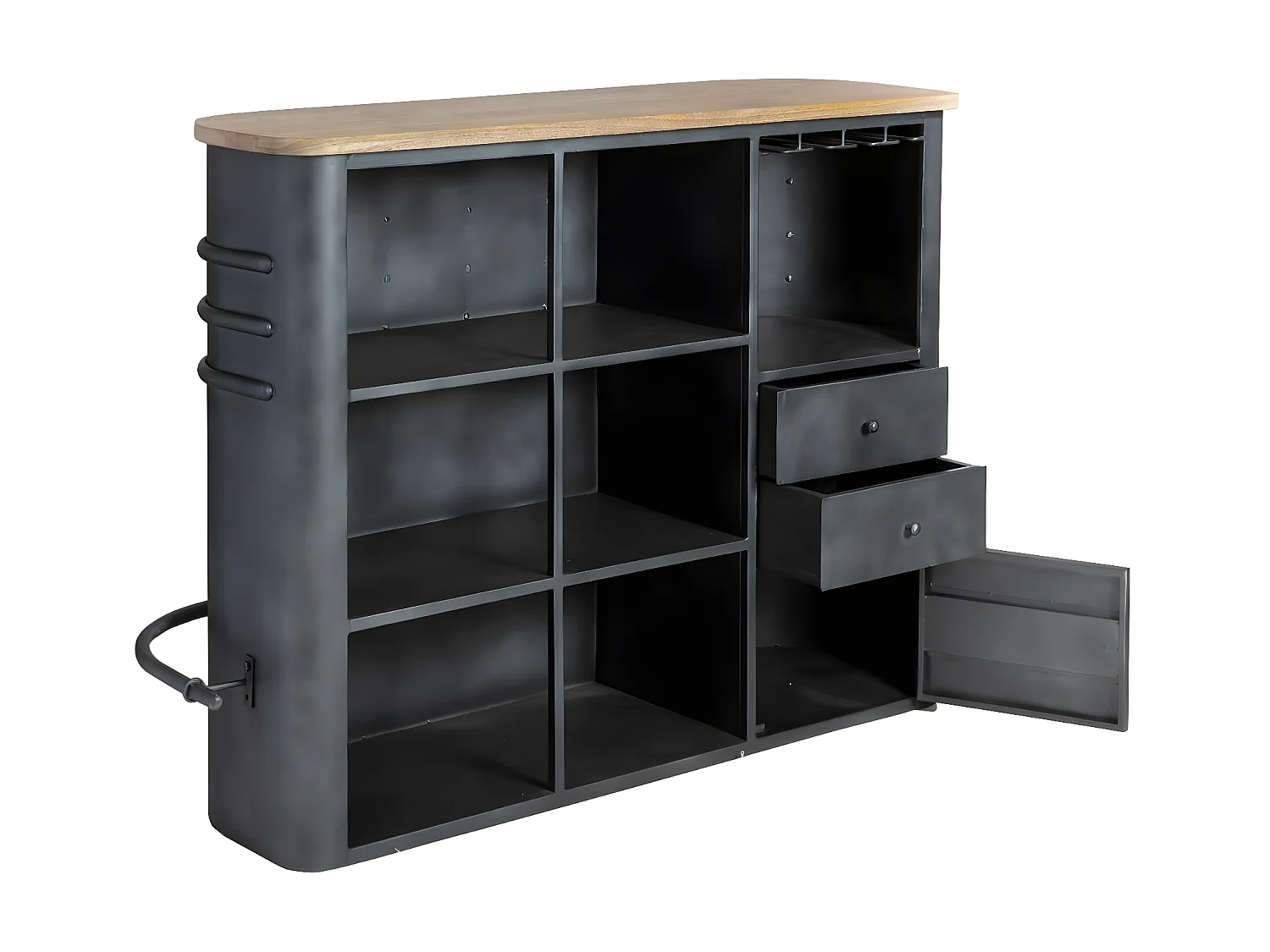 Mueble bar en metal Locker con tablero de madera de mango