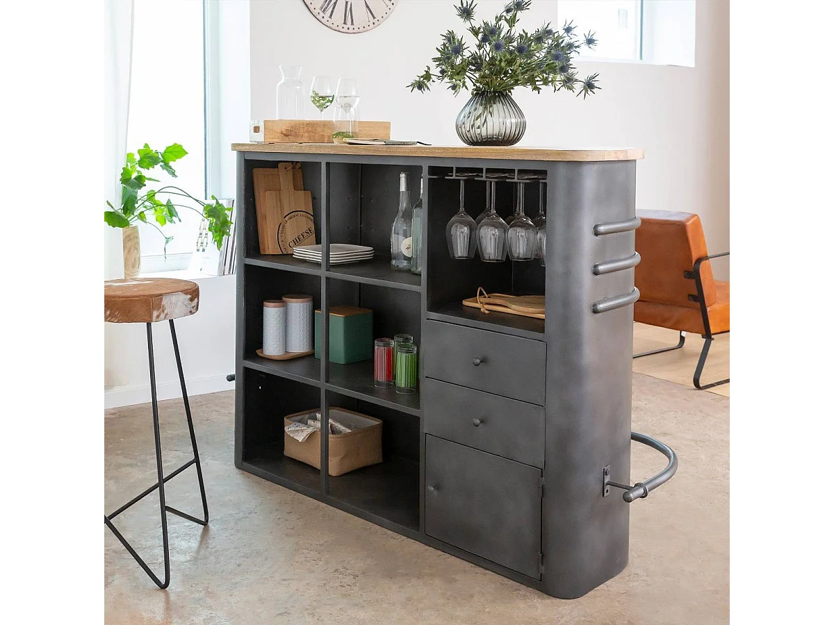 Meuble bar en métal et bois de manguier Locker