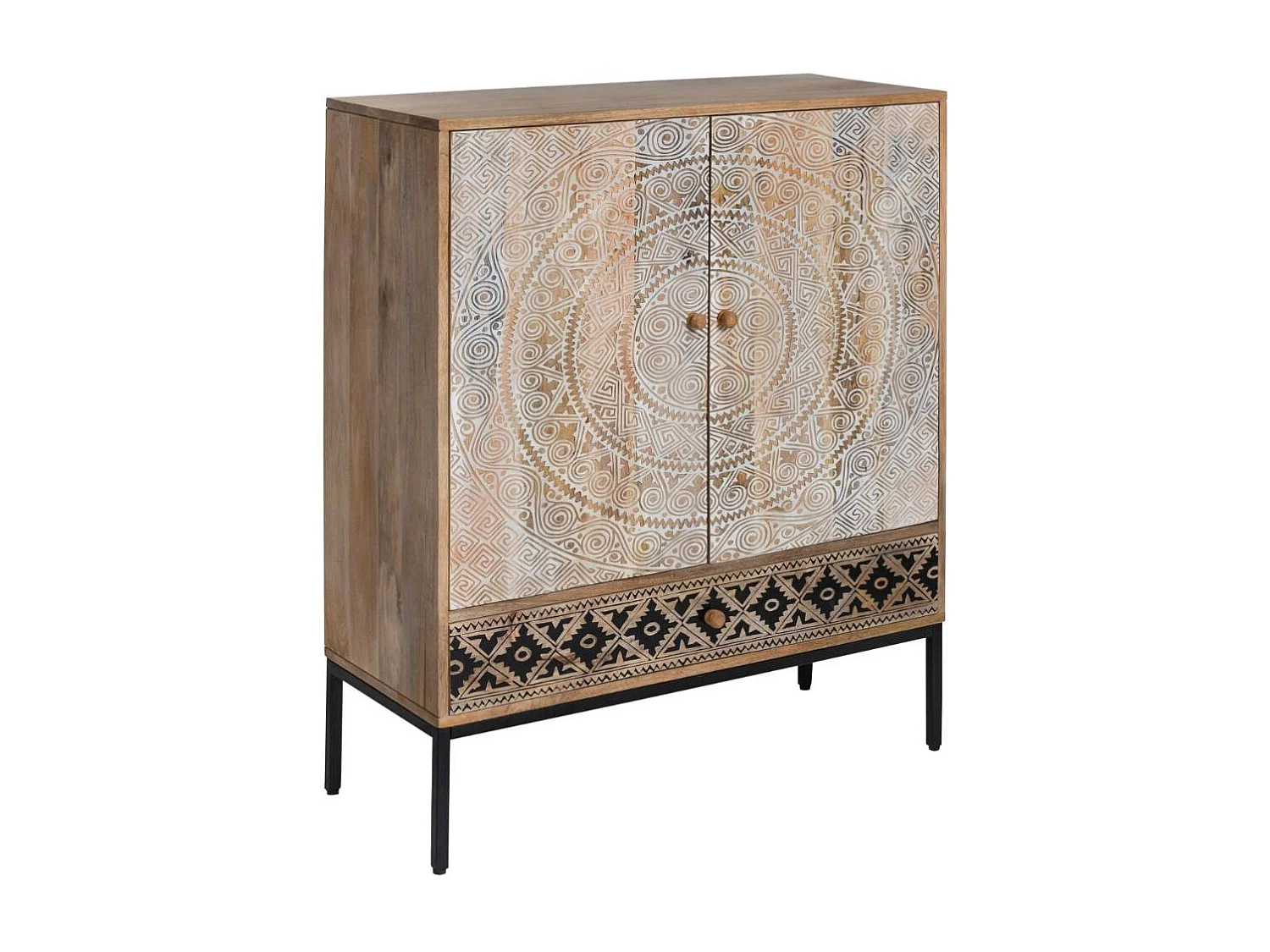 Armario de madera de mango tallado Marc, color marrón, sin LED, para colocar en el suelo, estilo único