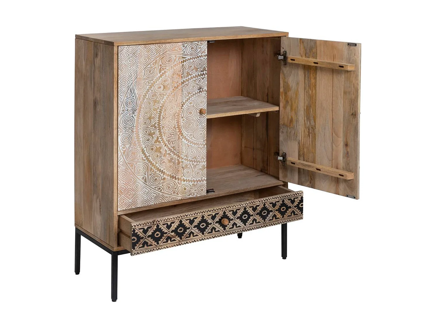 Armario de madera de mango tallado Marc, color marrón, sin LED, para colocar en el suelo, estilo único