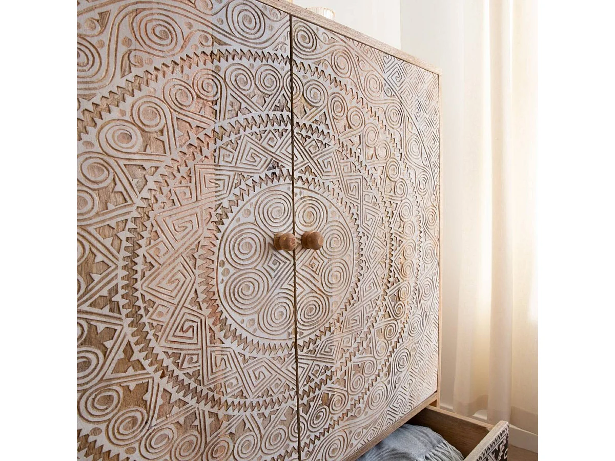 Armario de madera de mango tallado Marc, color marrón, sin LED, para colocar en el suelo, estilo único