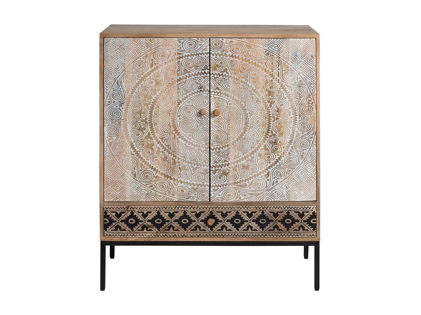 Armario de madera de mango tallado Marc, color marrón, sin LED, para colocar en el suelo, estilo único