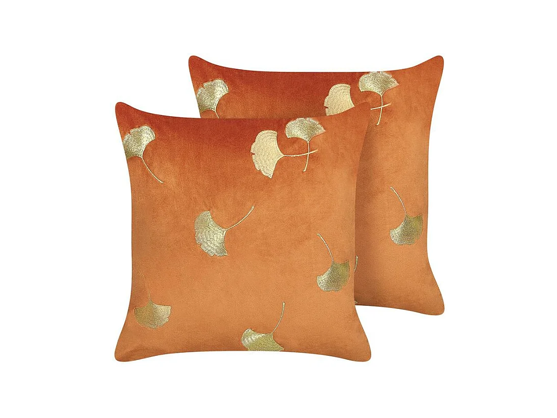 Lot de 2 coussins décoratifs TULIP Velours 45 x 45 cm Orange Motif de plante