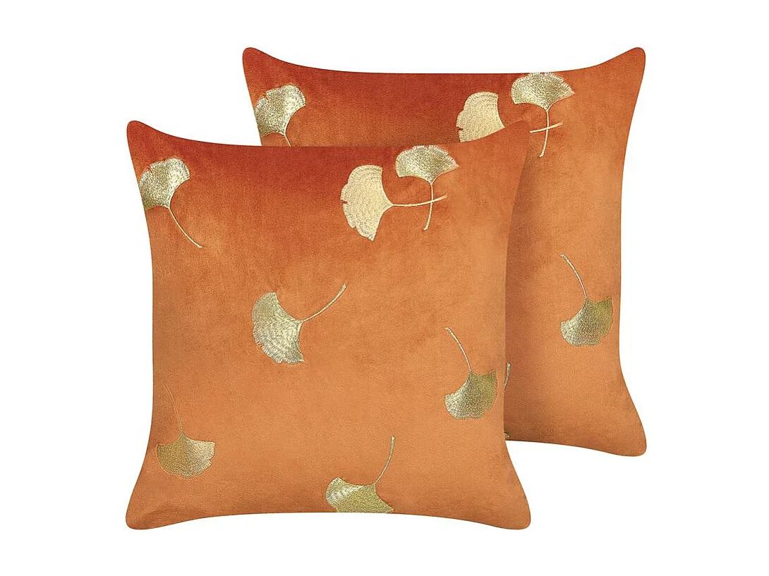 Lot de 2 coussins décoratifs TULIP Velours 45 x 45 cm Orange Motif de plante