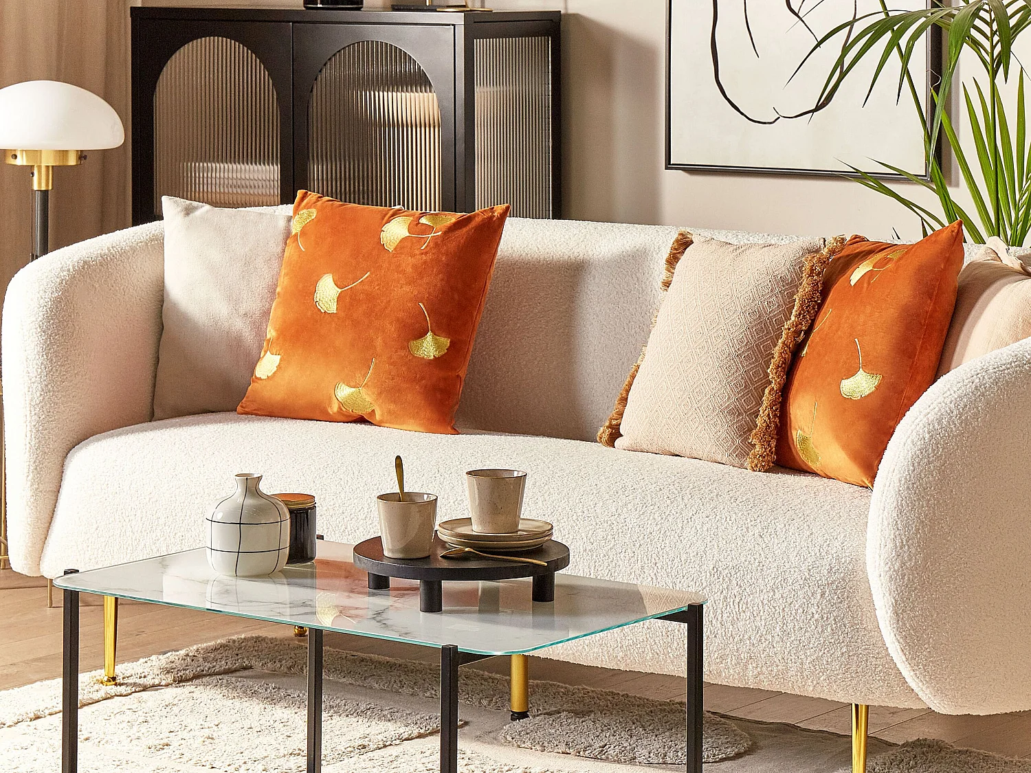 Lot de 2 coussins décoratifs TULIP Velours 45 x 45 cm Orange Motif de plante