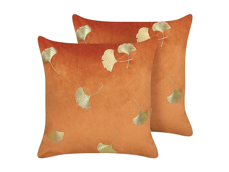 Lot de 2 coussins décoratifs TULIP Velours 45 x 45 cm Orange Motif de plante